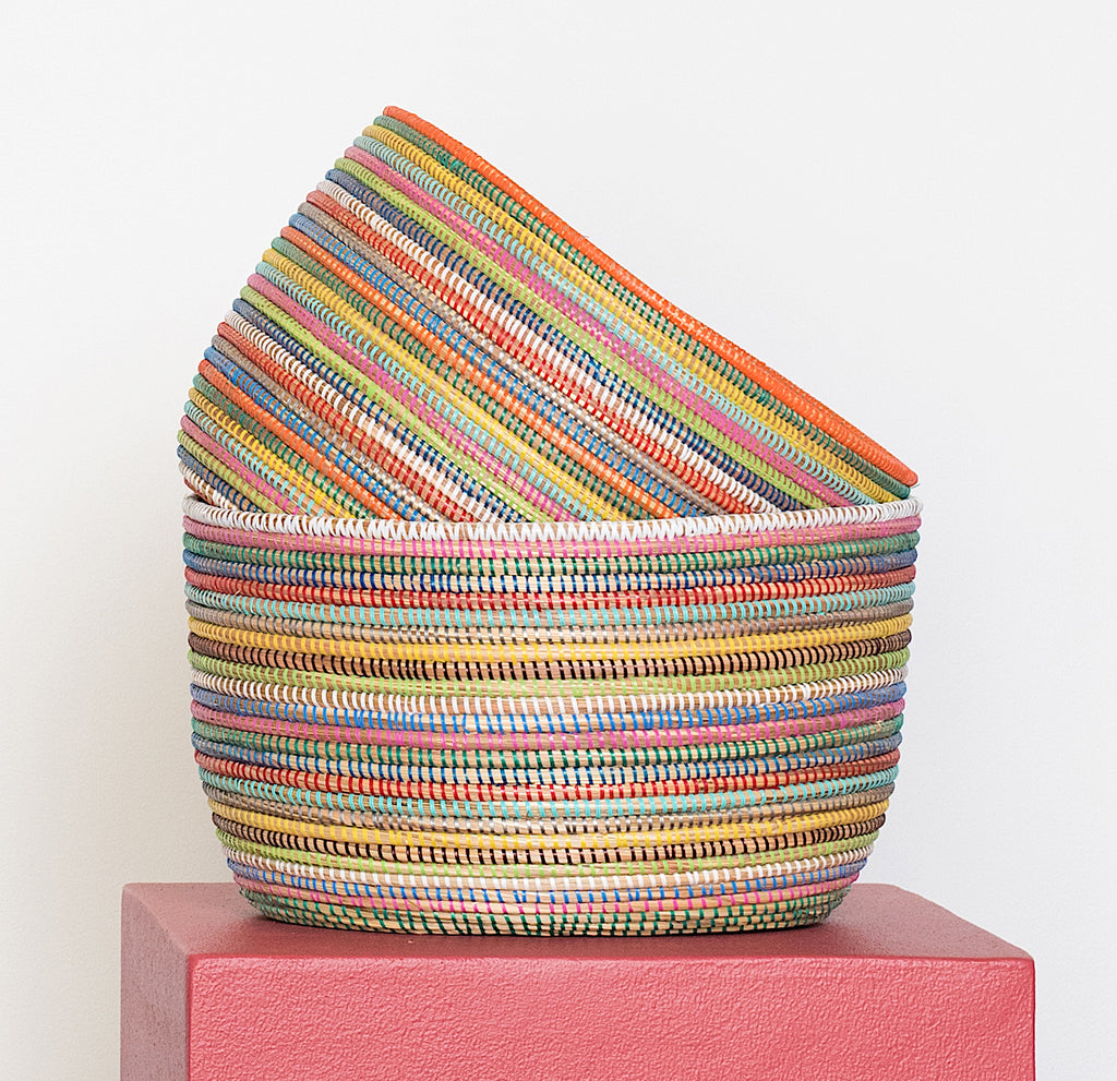 Knitting Basket - Rainbow Stripe